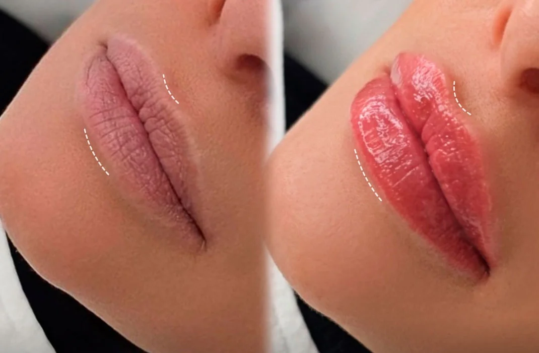 Lip symmetry correction before and after filler treatment