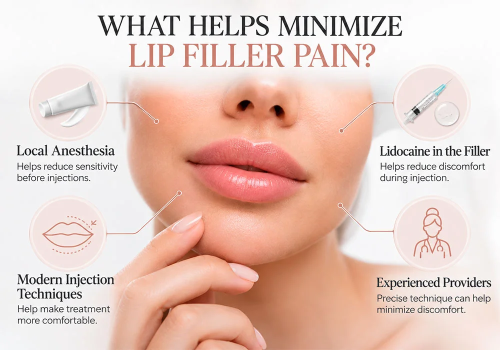 What helps minimize lip filler pain